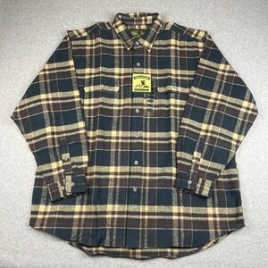 Field & Stream Flannel Shirt Mens 2XL Brown Blue Plaid Button Heavy Shacket NWT